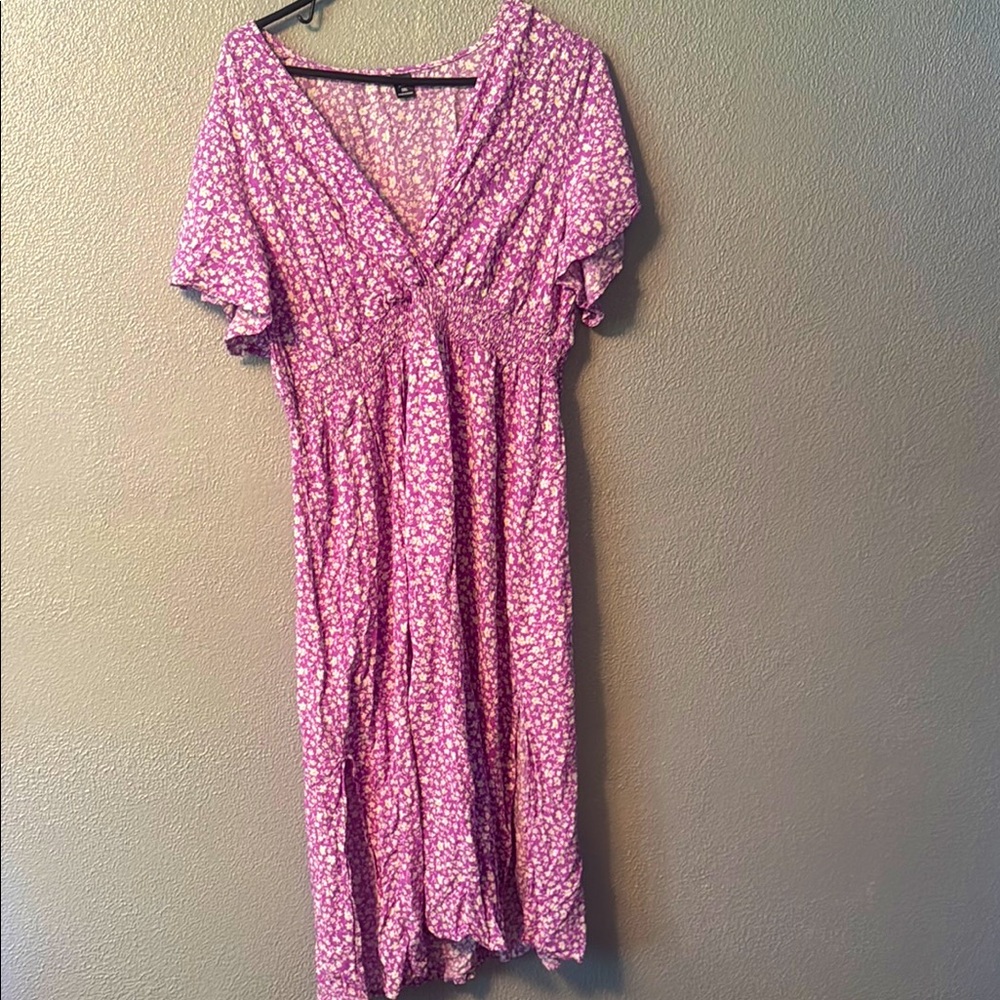 SHEIN Purple Sinch Midi Dress with Flutter Sleeves